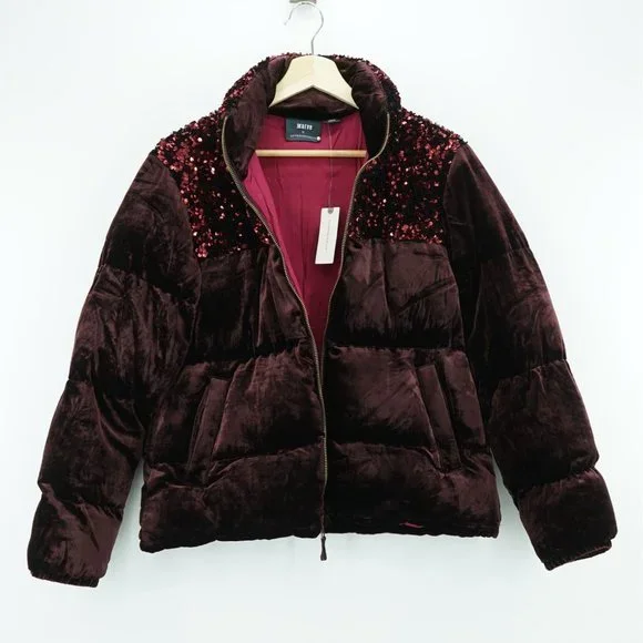 Anthropologie Velour Sequined Puffer Jacket Coat - Picture 11 of 16